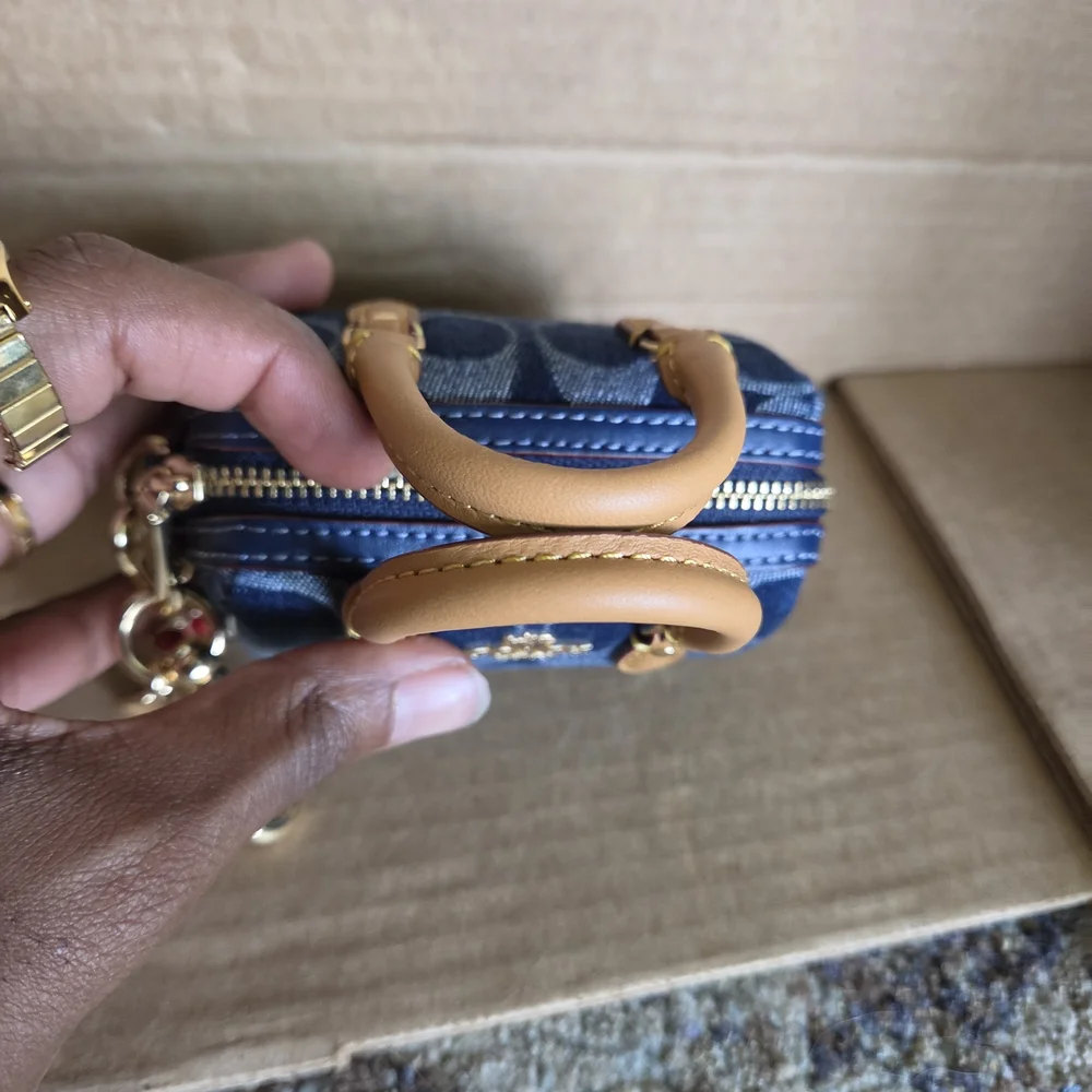 COACH Denim Signature Mini Rowan Keychain Bag Charm - Picture 7 of 11